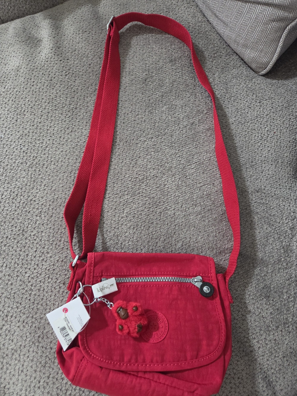 Kipling Bright Red Crossbody with Monkey Charm